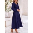 thumbnail image 3 of Vestido midi PRETTYGARDEN para mujer con cuello en V fruncido, azul marino, 3 of 9