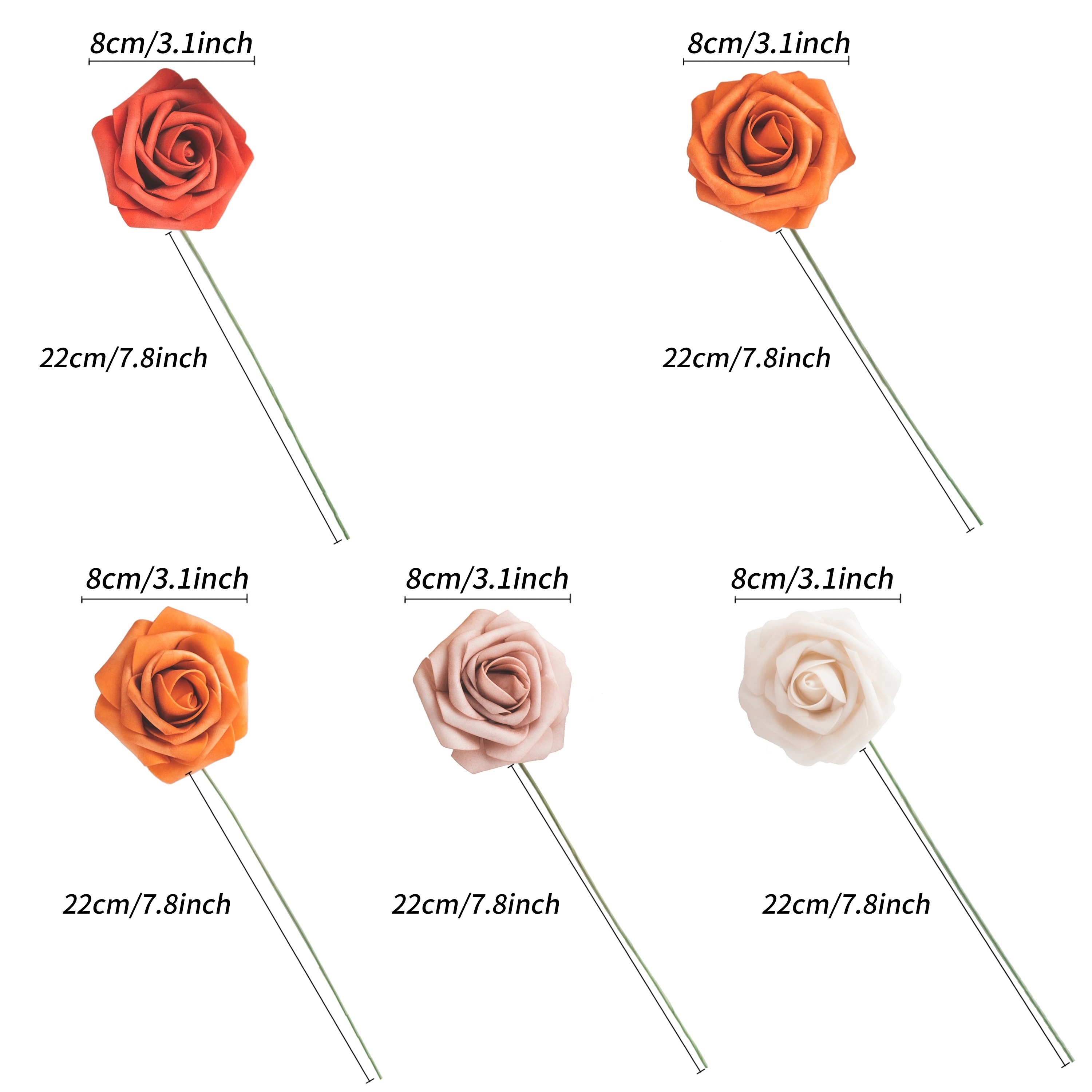 ACMDL  25pcs Simulation Flowers  Shades Of Burnt Orange Artificial Flowers For Outdoor Wedding Theme  Colors Fake Roses With Stem For DIY Outdoor Wedding Party Banquet Celebration Birthda