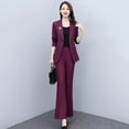 thumbnail image 6 of Quixlent 2 Pcs/Set Lady Formal Coat Pants Set Turn-down Collar Long Sleeves Suit Jacket Slim Fit Pure Color Flared Trousers Daily Wear Commuting Outfit Office Outfit, 6 of 8