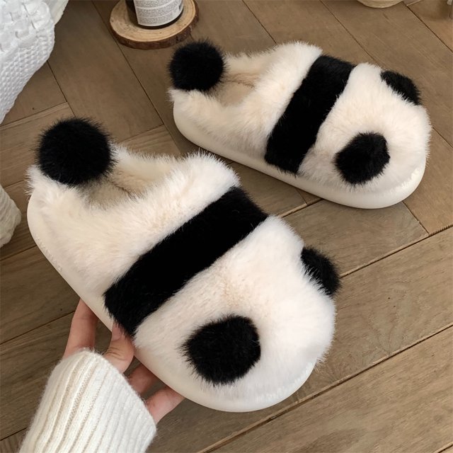 Pantuflas de peluche con forma de panda para mujer, cálidas y mullidas, de invierno, con dibujos animados, para el hogar, para interiores, divertidas y kawaii
