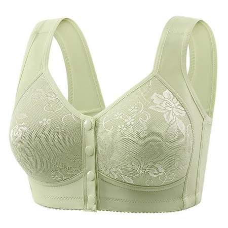 Tao Tao Daisy Bras For Older Women Front Closure Push Up Bra No Underwire Front Opening Bra With Snaps Breathable Bras Yoga Plus Size Underwear Green 3XL44/100