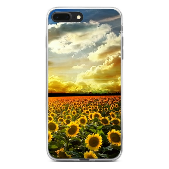 DistinctInk Clear Shockproof Hybrid Case for iPhone 7 PLUS / 8 PLUS (5.5" Screen) - TPU Bumper, Acrylic Back, Tempered Glass Screen Protector - Green Blue Yellow Sunflowers