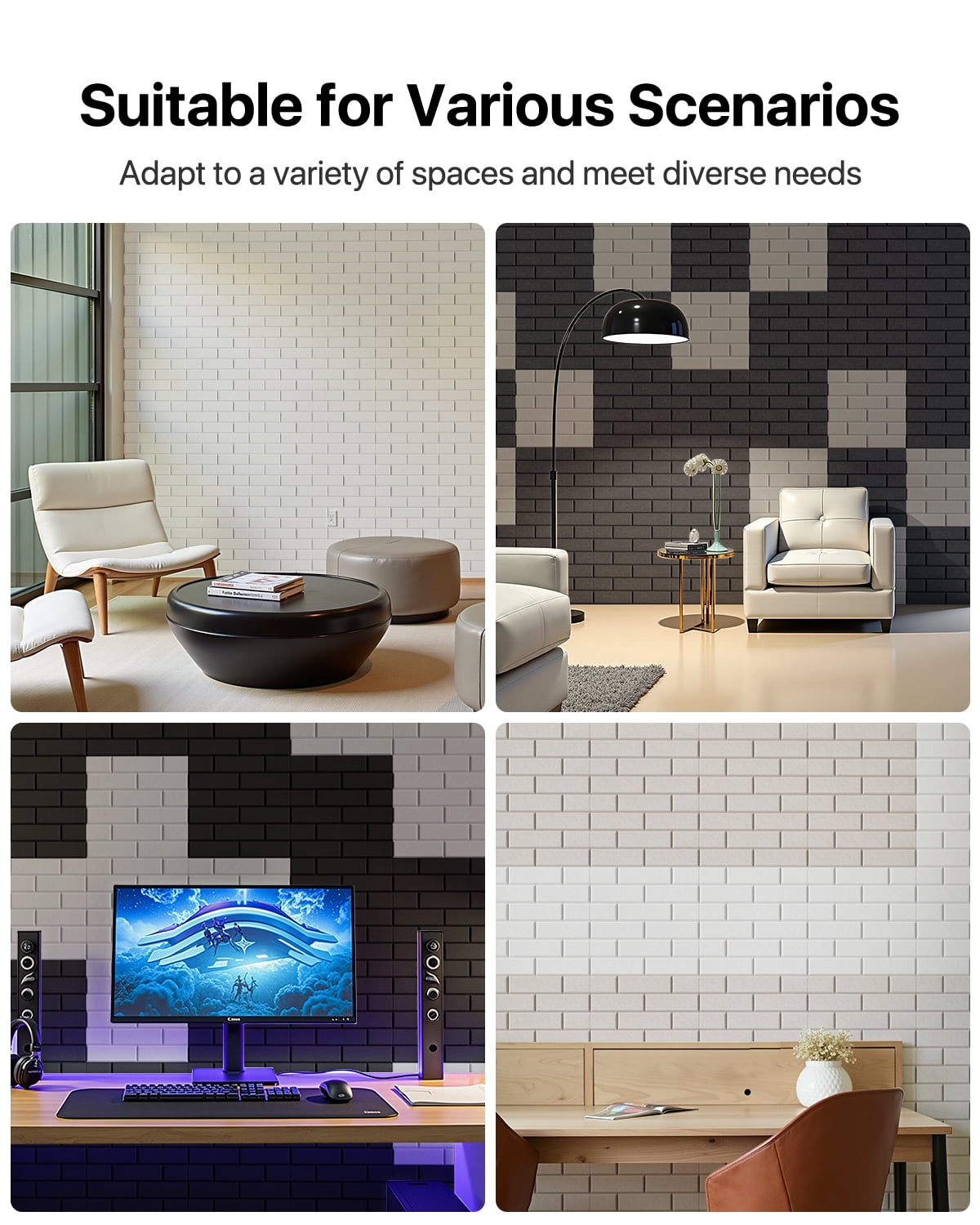 Soundsbay Acoustic Panels Self-Adhesive, Brick Soundproof Panels 12 Pack 12'' x 12'' x 0.4'' Noise Reduction for Home, Offices