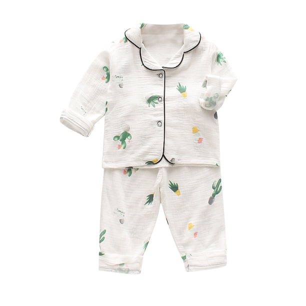 Odeerbi 1-5 Años Niños Niñas Algodón Pijama Notched Lapel Manga Larga Camisa Pantalones Conjunto Suave Dinosaurio Imprimir Sleepwear Dos Piezas Pijama Conjunto