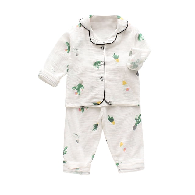 Odeerbi 1-5 Años Niños Niñas Algodón Pijama Notched Lapel Manga Larga Camisa Pantalones Conjunto Suave Dinosaurio Imprimir Sleepwear Dos Piezas Pijama Conjunto