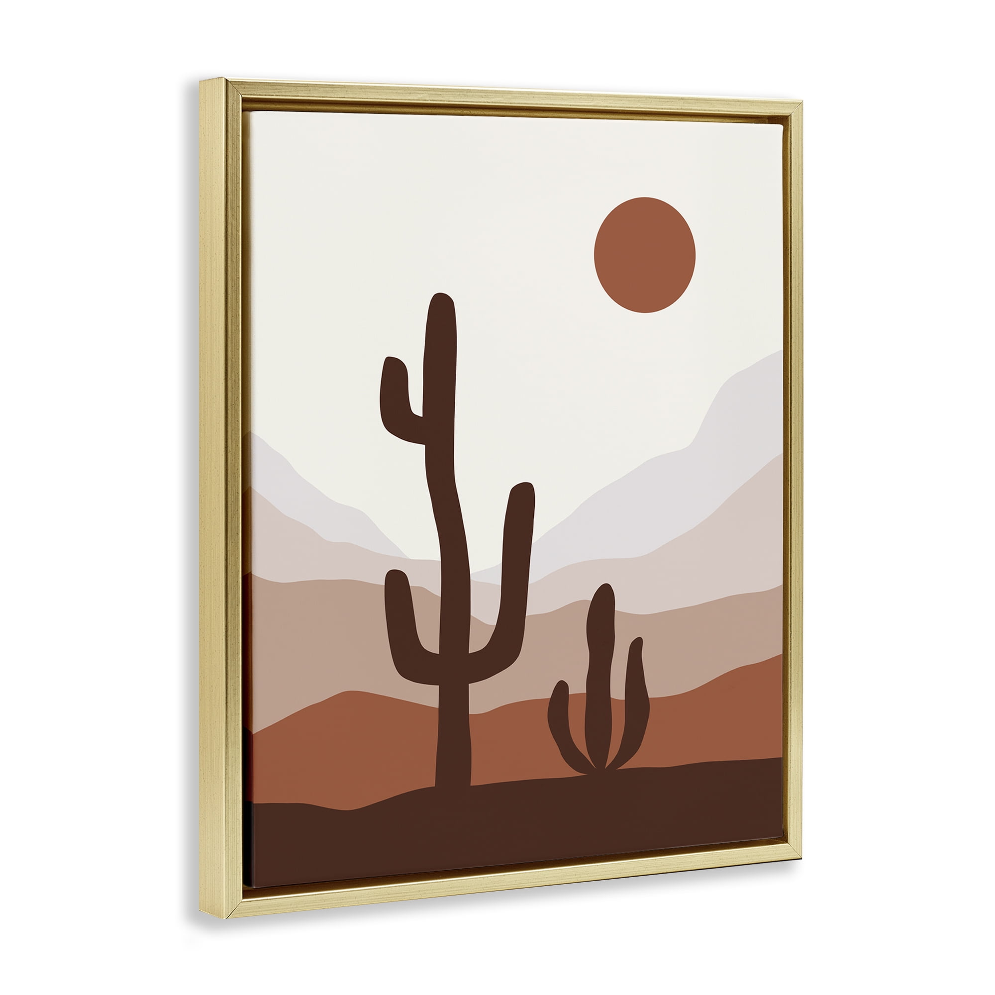 Stupell Industries Sun Over Desert Life Abstract Painting Gold Floater Framed Canvas Art Print Wall Art, 17 x 21