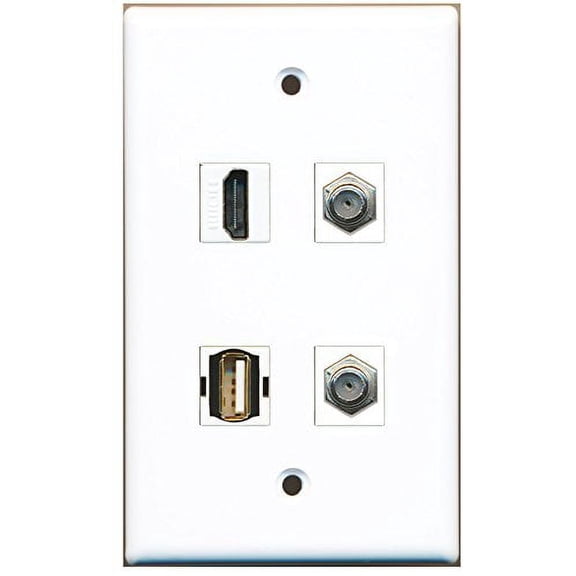 RiteAV - 1 Port HDMI 2 Port Coax Cable TV- F-Type 1 Port USB A-A Wall Plate