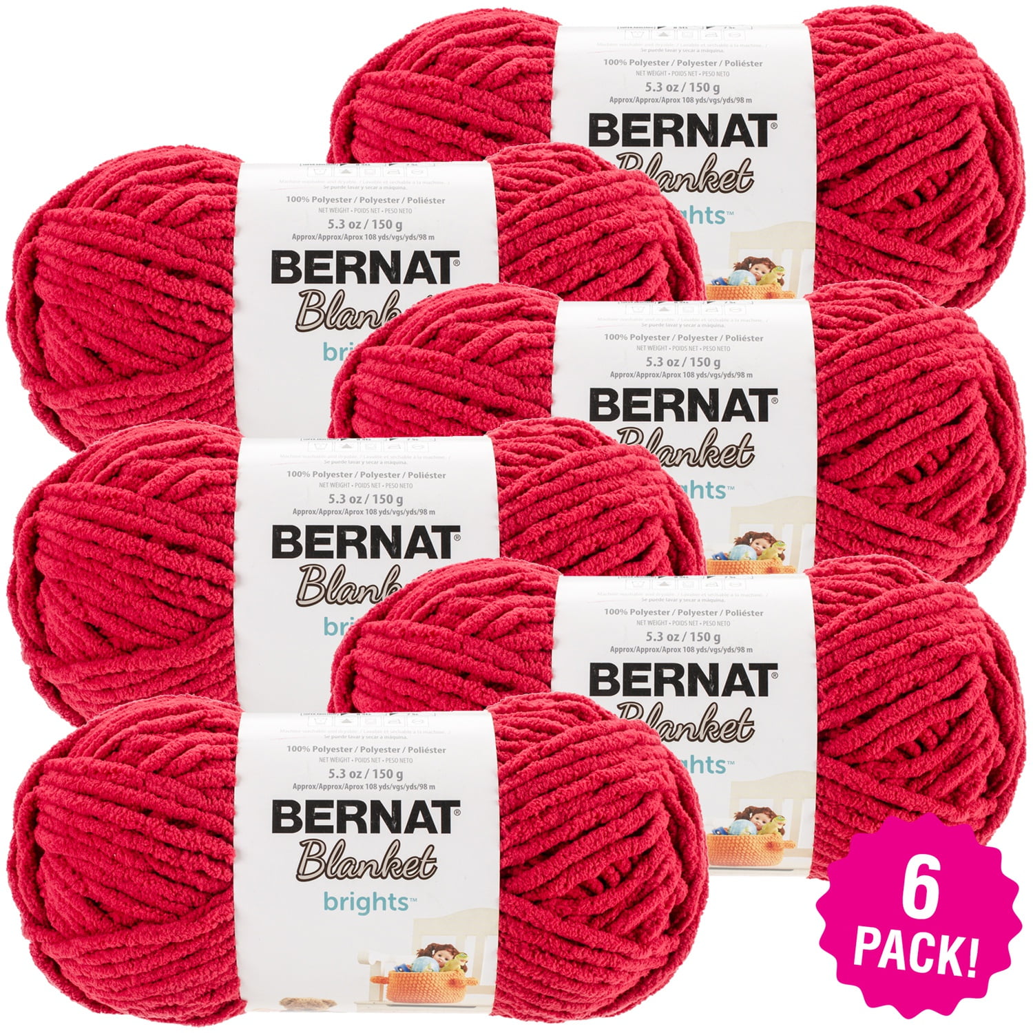 Bernat Blanket Brights Yarn Race Car Red, Multipack of 6 Walmart