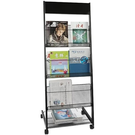 Floor-Mounted 3-Layer Magazine Rack with 4 Pulleys, Books and Magazines ...