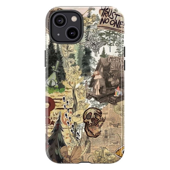 Mystery Shack Phone Case, Gravity Falls Collage Design, Cryptic Forest Art iPhone Cover for iPhone 16 15 14 13 12 11 Plus Pro Max Mini