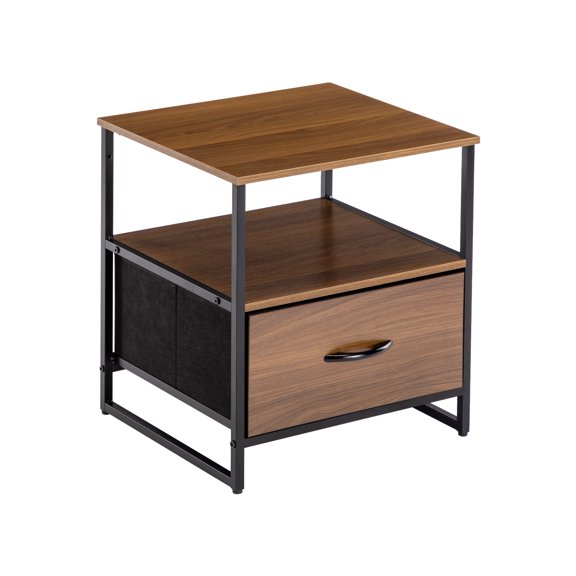 Duhome Elegant Lifestyle Side Table, Nightstand Dresser with 1 Fabric Drawers, 2 Shelves, Yellowish Brown and Black