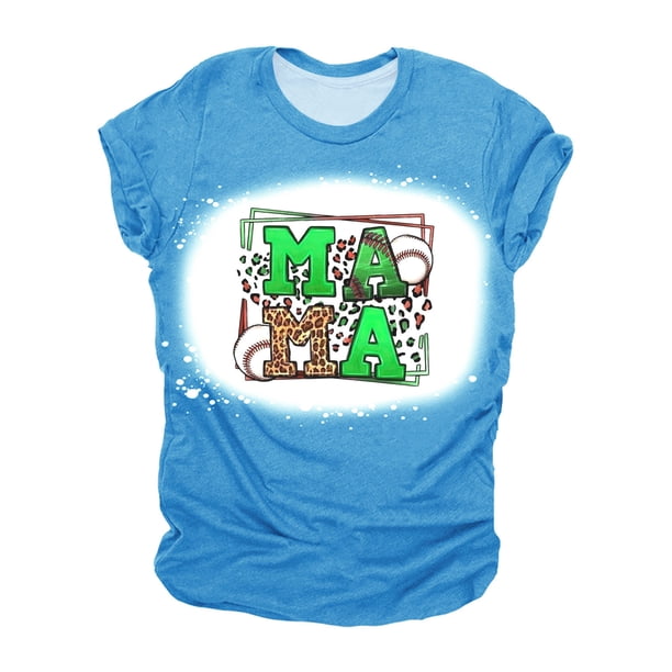 Mujeres Casual Béisbol Mamá Tie-dyed Impreso Manga corta Cuello redondo Pullover Blusa Camiseta Tops OAVQHLG3B Store lin121212