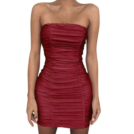 

JDEFEG Ladies Dresses Women s Bra Nightclub Pleated Wrap Dress Little Girl Wedding Guest Dresses for Women Dresses for Women Elastic Polyester Red Xl