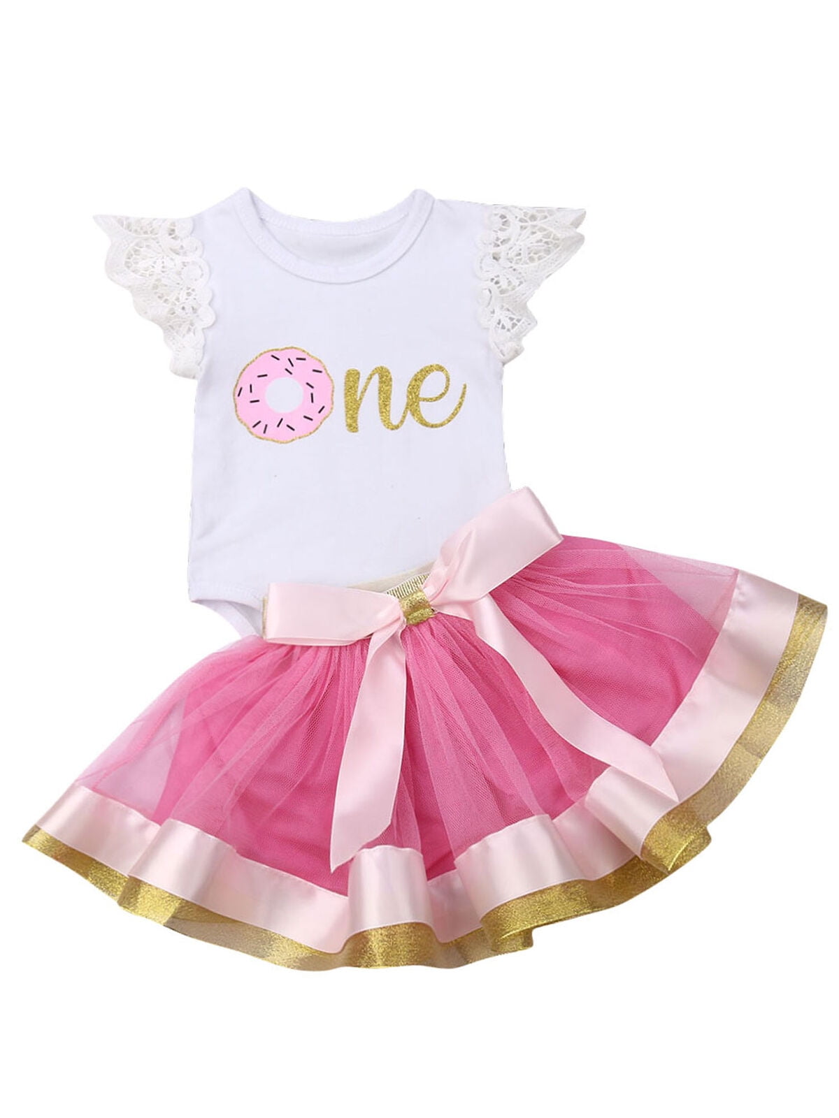 Romper Tops Tutu Skirt Birthday Party Dress Outfits Baby Girls Jumpsuit Clothes 