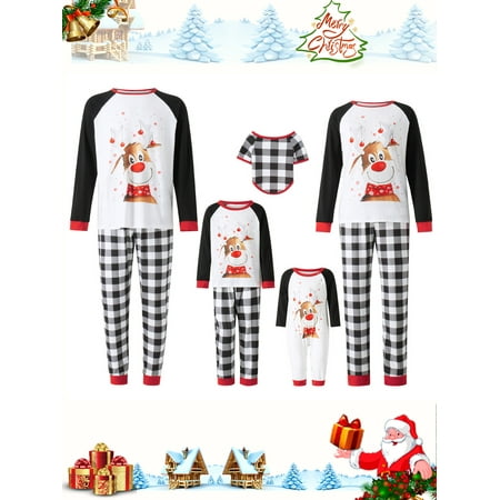 

Cathery Family Christmas Pajamas Matching Sets Elk Tops Plaid Pants Christmas Matching Jammies for Adults Kids Dog Holiday Xmas Sleepwear Set