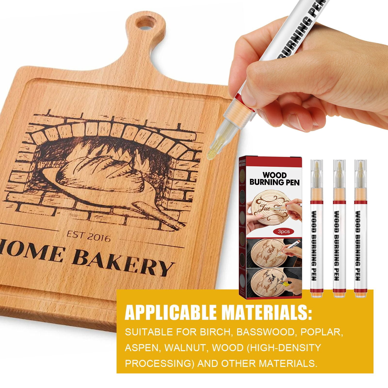 Alvantor Wood Burning Pen Wood Marker for Kids DIY Branding Brush Scorch Pen Kit, 3pcs