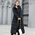 thumbnail image 3 of Winter Women Cotton Jacket Detachable Hood Neck Protection Long Sleeves Pockets Knee Length Zipper Closure Padded Coat Solid Color Windproof Outwear Parka, 3 of 7