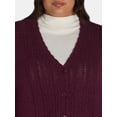 thumbnail image 4 of The Pioneer Woman V-Neck Pointelle Cardigan Sweater, Lightweight, Women’s Plus, 4 of 5
