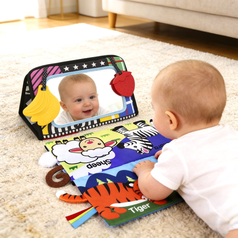 LotFancy Baby Tummy Time Mirror Crinkle Book Set photo 7