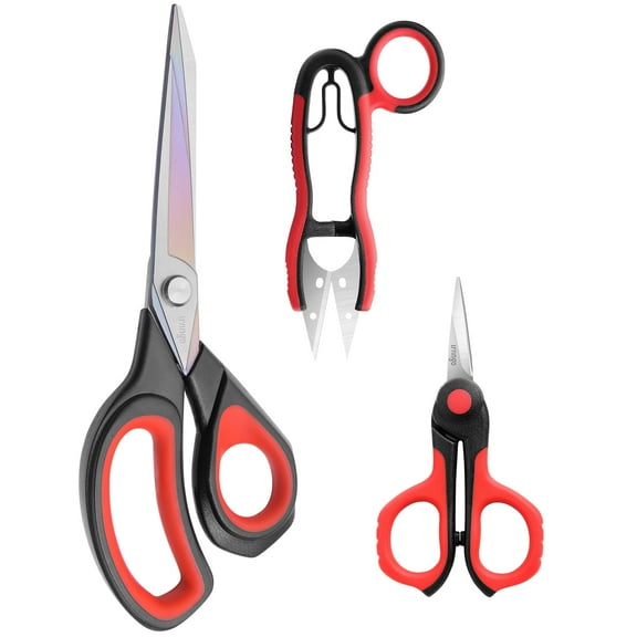 LIVINGO Sharp Sewing Scissors Set Titanium Fabric Cutting Scissors Thread Snips Embroidery Red