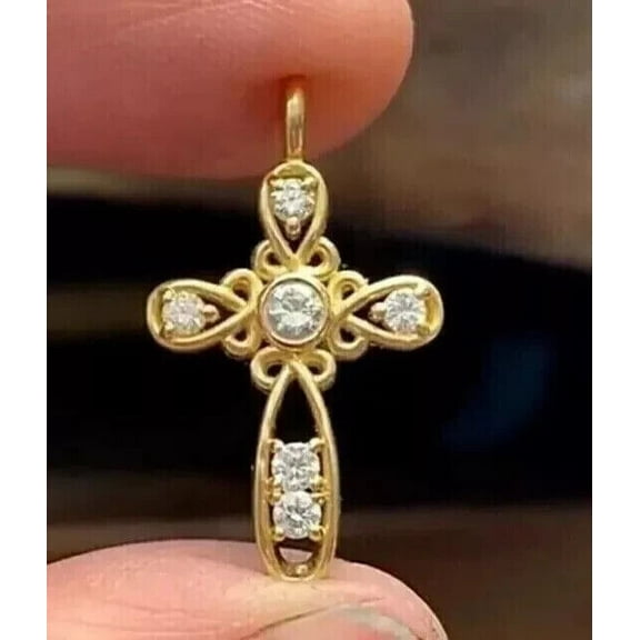 Women's Cross Pendant 14K Yellow Gold Plated Diamond 2.00Ct Round Cut