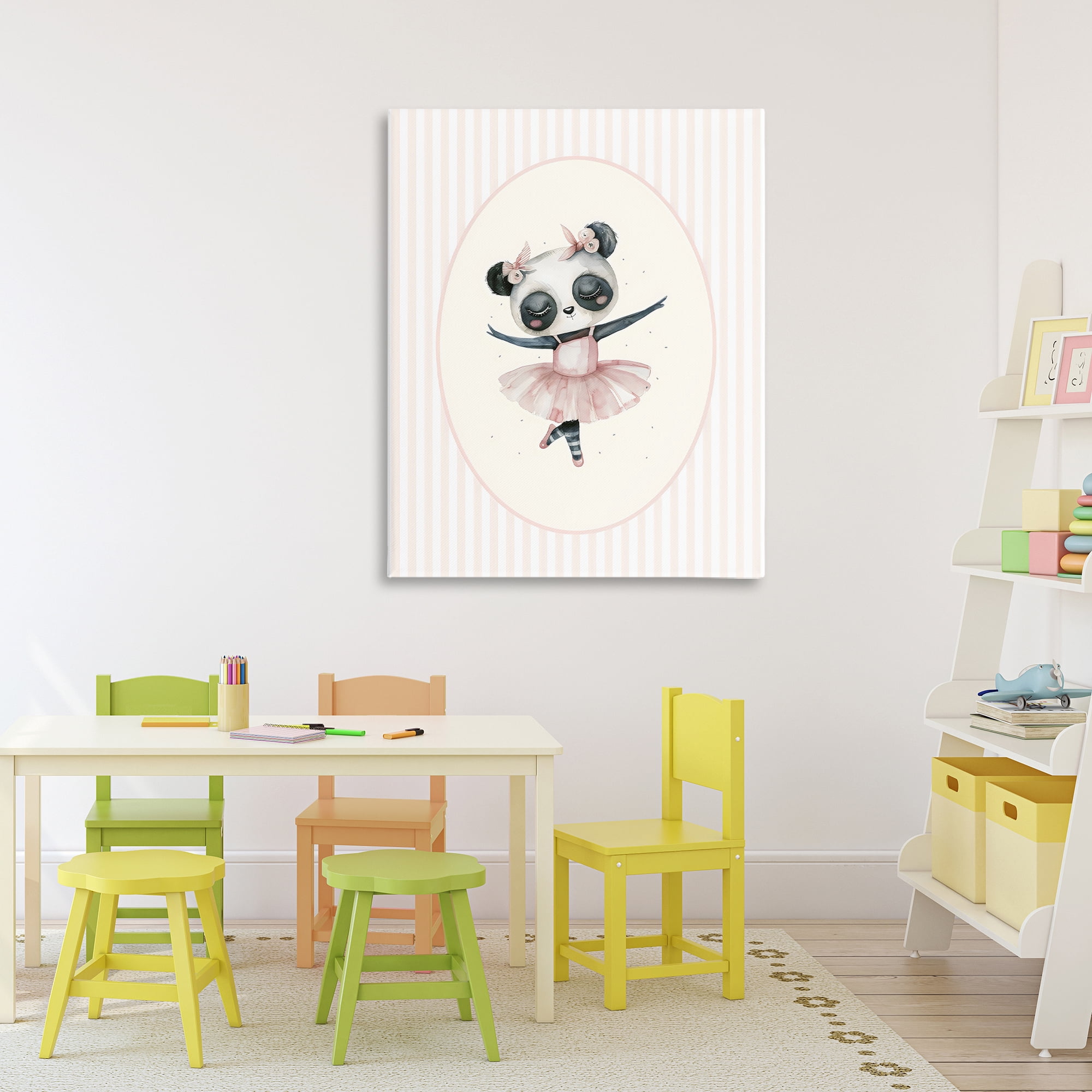 Stupell Industries Nursery Ballerina Panda Striped Canvas Wall Art, design by LSR Design Studio