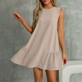 thumbnail image 7 of cocolona Summer Sleeveless Mini Dress Crew Neck Ruffle Flowy Tank Dress Fashion Casual Solid Color Holiday Beach Sundress S, 7 of 7