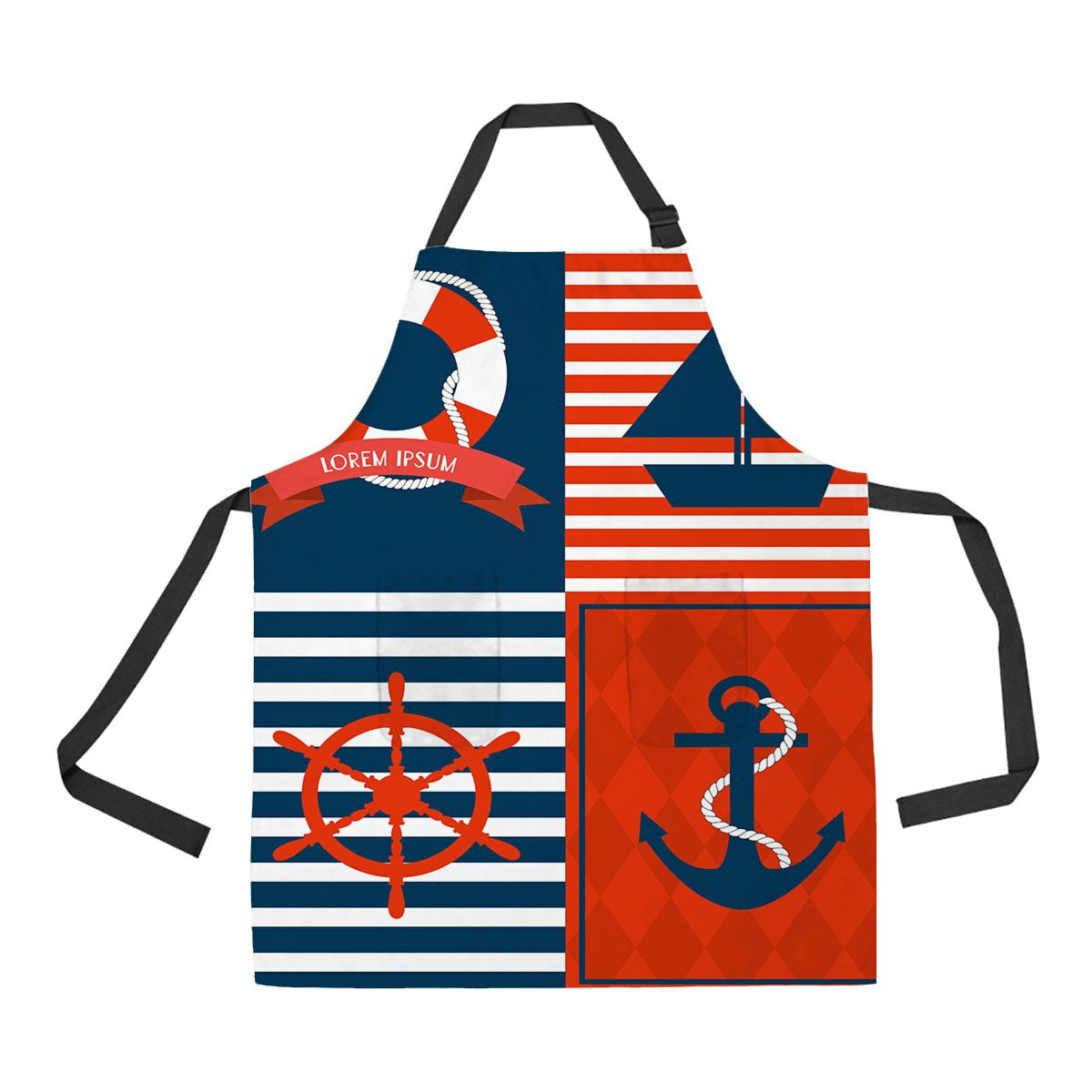 ECZJNT nautical template Adjustable Bib Kitchen Apron with Pockets for Women Men