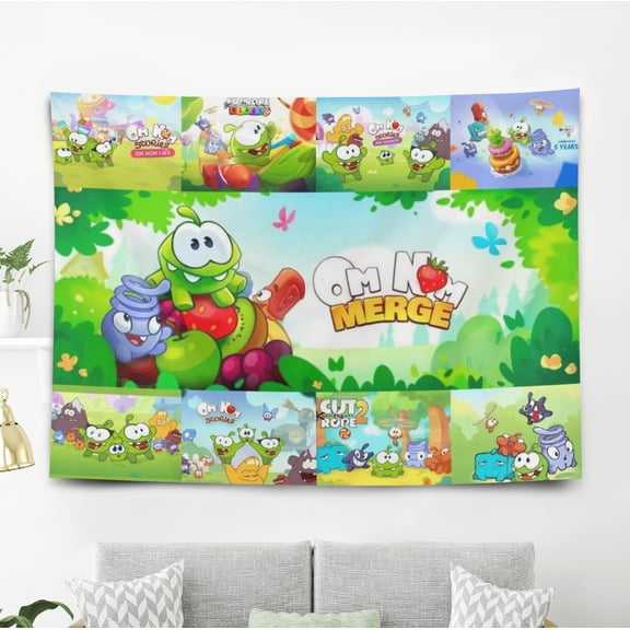 Tapestry for Om Nom Stories Bedroom Dorm wall hanging Funny Poster Backgrounds Banner Party Wall Art Decorations Kids Girls Teens Gifts Cute 40×60 inch