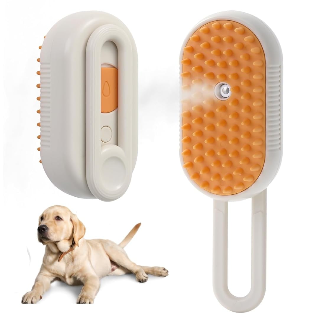 4 in 1 Cat Steam Brush, Pet Hair Cleaning Comb for Shedding & Grooming, Water Sprayer for Long & Short Haired Pets, Silicone Massage Brush for Cat and Dog, Tangled & Hair Loss Remover