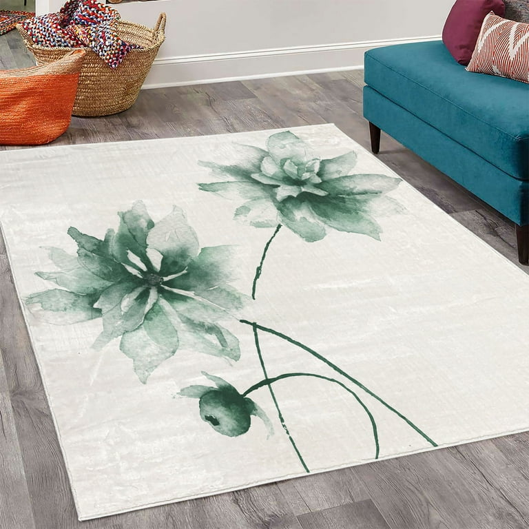 Watercolor Flower Decorative Rug Flora Drawing Soft Spring Colors Retro Style Fl Art Quality Carpet For Bedroom Dorm And Living Room 6 Sizes Laurel Green By Ambesonne Com