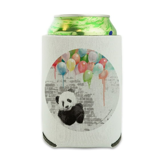 Panda Bear with Colorful Rainbow of Balloons Can Cooler - Drink Sleeve Hugger Collapsible Insulator - Beverage Insulated Holder