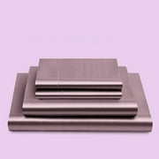 ANMINY Satin Sheets Full Silk Sheets Bean Paste Color Bed Sheet Set Deep Pocket Bed Flat Fitted Sheet, 4-Pieces