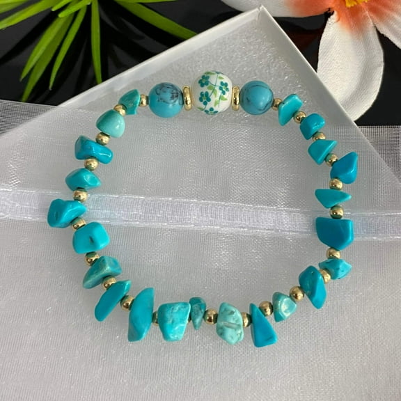 Turquoise Chip Stone with 18k Gold Filled Beaded Bracelet