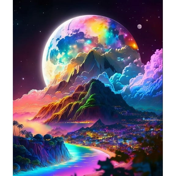 1000 Pieces Puzzle for Adult - Neon City and Colorful Moon Clouds Wooden Jigsaw Puzzles Challenging Educational Fun Interactive Toys for Family Creative Gift