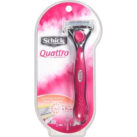 Schick Quattro For Women Razor - 1 Razor Handle Plus 2 Refill Razor Blades