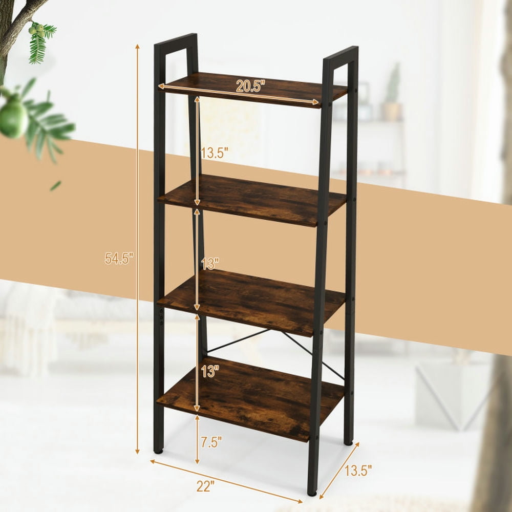 Demi Bonn 4-Tier Bookshelf with Metal Frame and Adjustable Foot Pads, Display Rack for Plants and Books, Brown