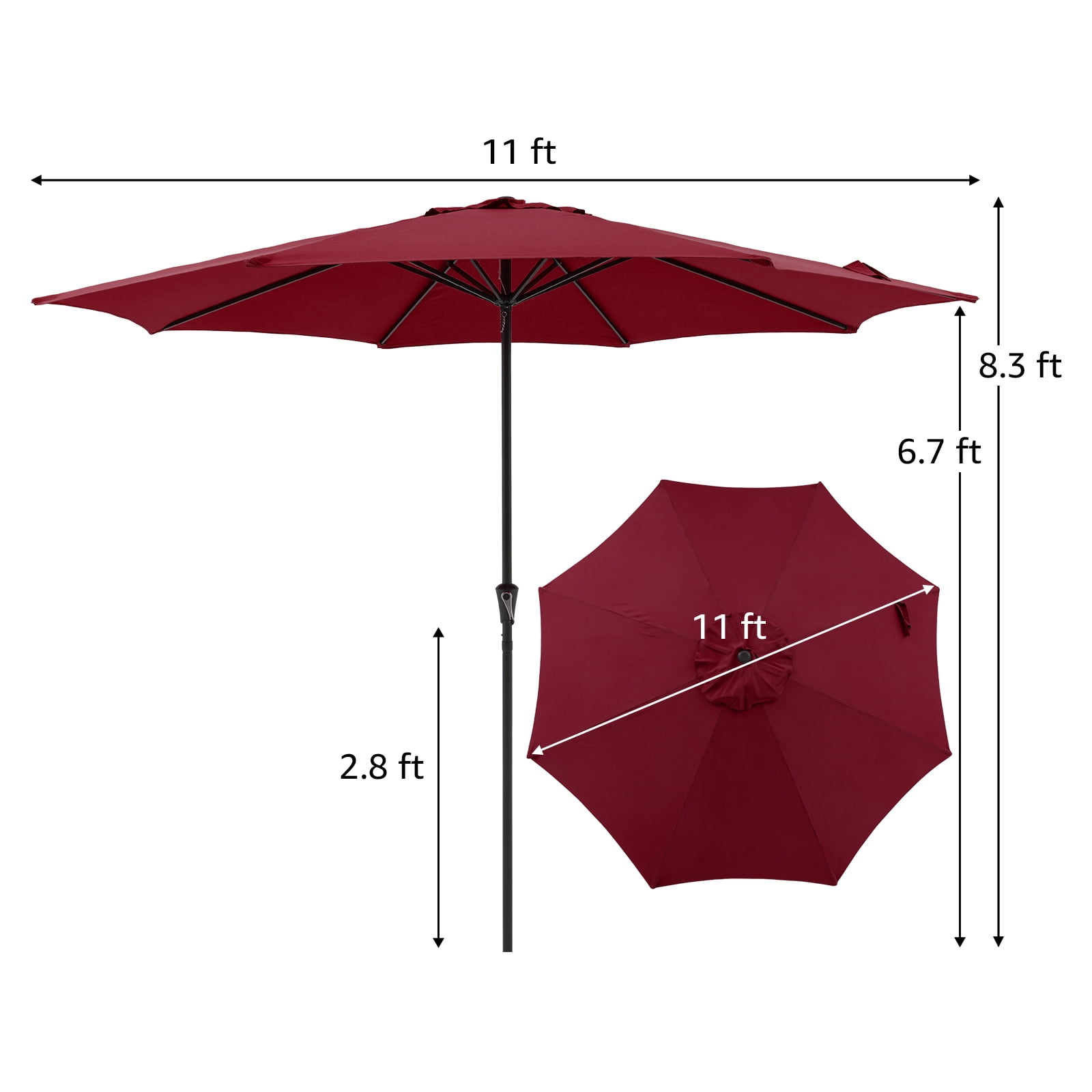11' Patio Umbrella, Outdoor Table Market Large Umbrella with 8 Steel Ribs and Crank, Turquoise - Walmart.com 11' Patio Umbrella, Outdoor Table Market Large Umbrella with 8 Steel Ribs and Crank, Turquoise - Walmart.com