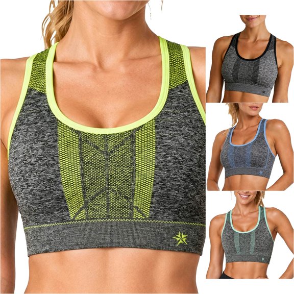 VBEWZET Women Racerback Sports Bra Breathable Mesh Comfort Stretchy Workout Athletic Brassiere Yellow M