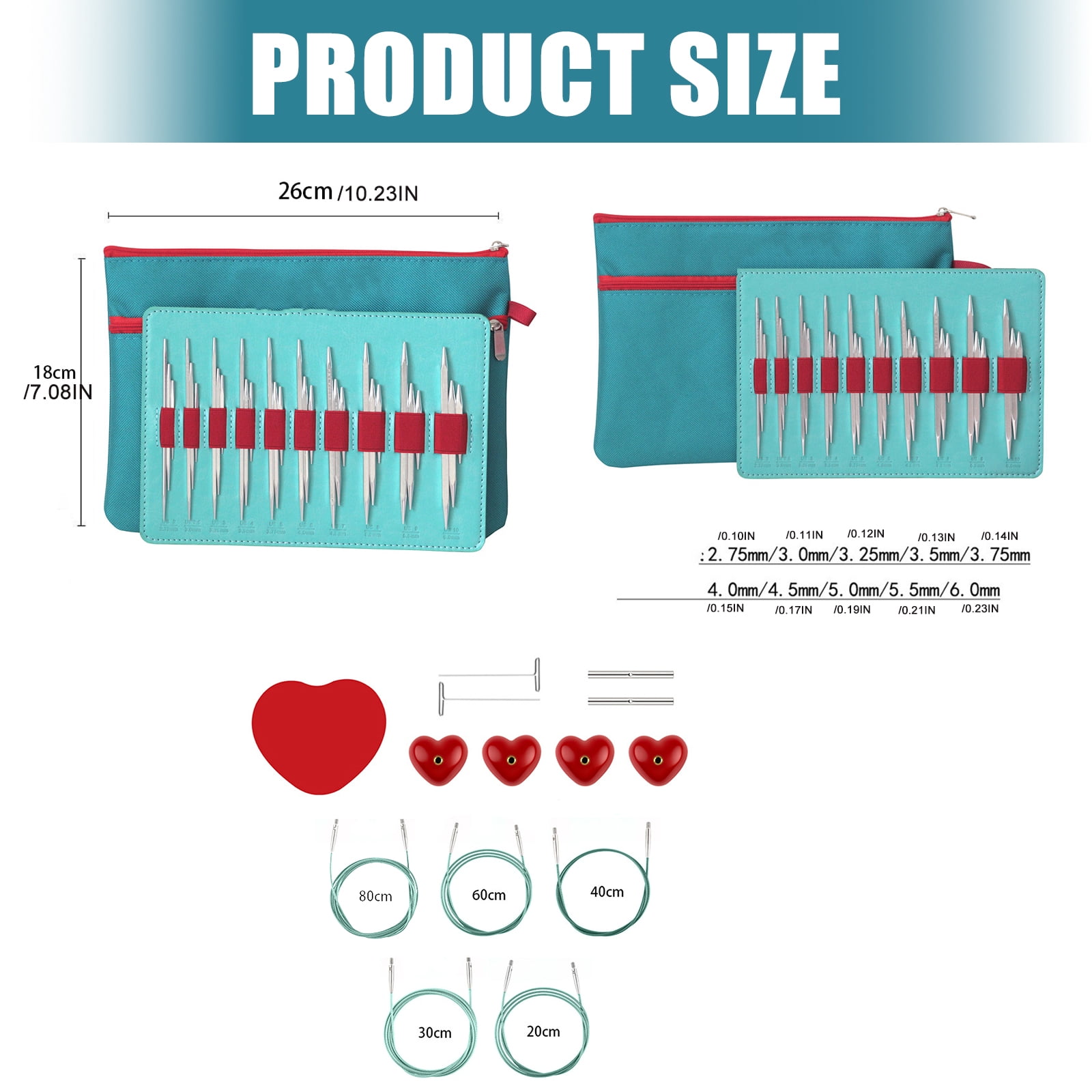 10Pairs Interchangeable Circular Knitting Needle Set with Storage Bag for Crocheting 2.75-6.0mm Aluminum Sweater Needle