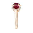 thumbnail image 3 of ANGARA Natural Round 1 ct Ruby Three Stone Halo Ring with Diamonds in 14K Rose Gold for Women (Size-6mm) | July Birthstone, Birthday, Anniversary, Jewelry Gift for Women | Natural Ruby Ring, 3 of 9