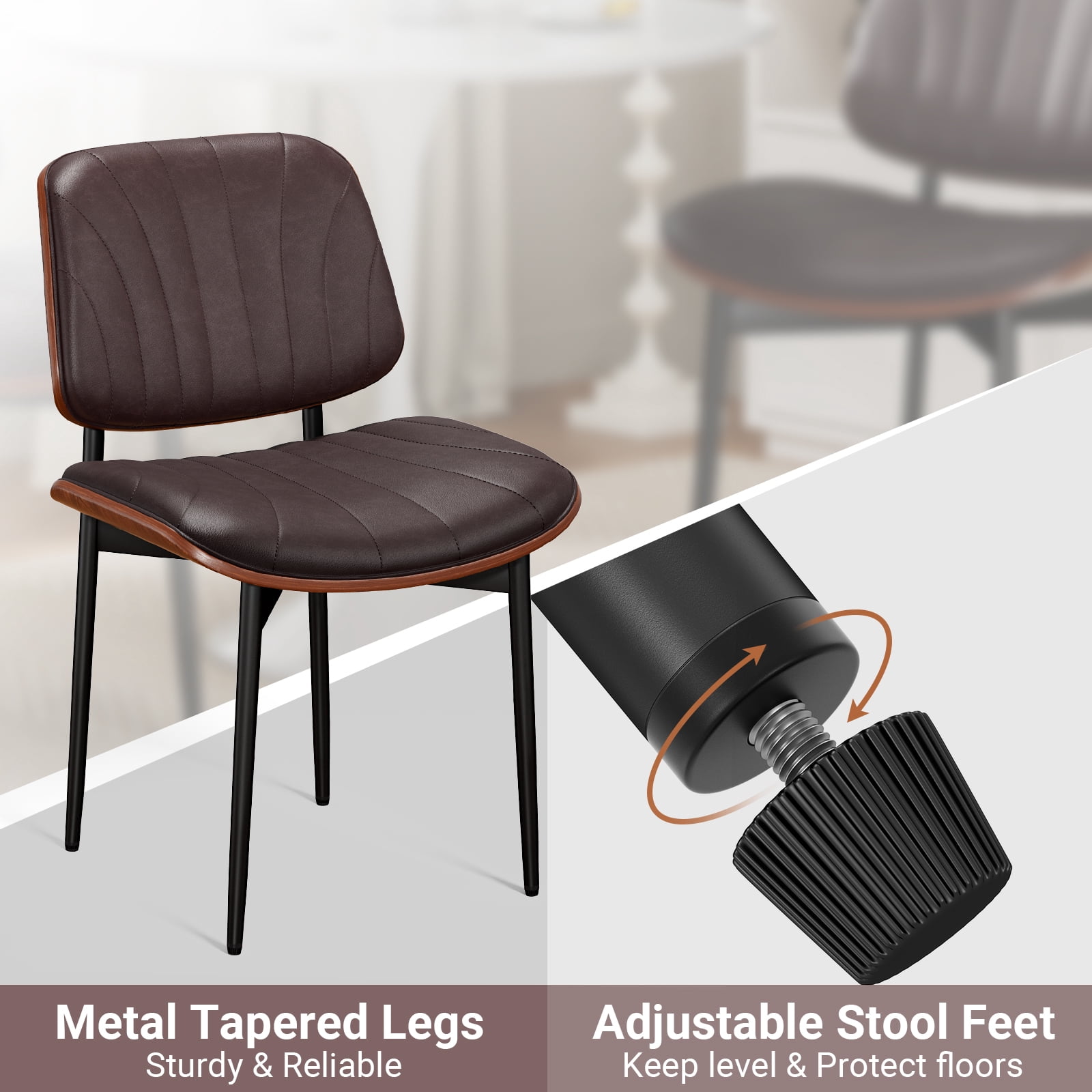 LainTene Modern Dining Room Chairs Set of 2, Faux Leather and Bentwood Design with Metal Legs, Ideal for Kitchen or Dining Space