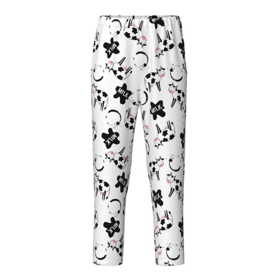 Xecao Cute Cow and Milk Stains Print Teenagers' Pajama Pants Long Sleep Pants Soft Elastic Waist Pajama Bottoms Elastic waist with 2 Pockets 5-16 Years-XS(5-6)