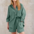 thumbnail image 2 of Ltctricy Women's 2 Piece Outfits Loose Long Sleeve Lapel Button Down Shirts and Baggy Shorts Casual Trendy Sets, 2 of 6