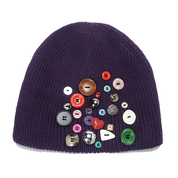 Gorro de punto con botones de colores, gorros de calavera con botones Y2K para mujer y hombre, gorros cálidos para exteriores e invierno