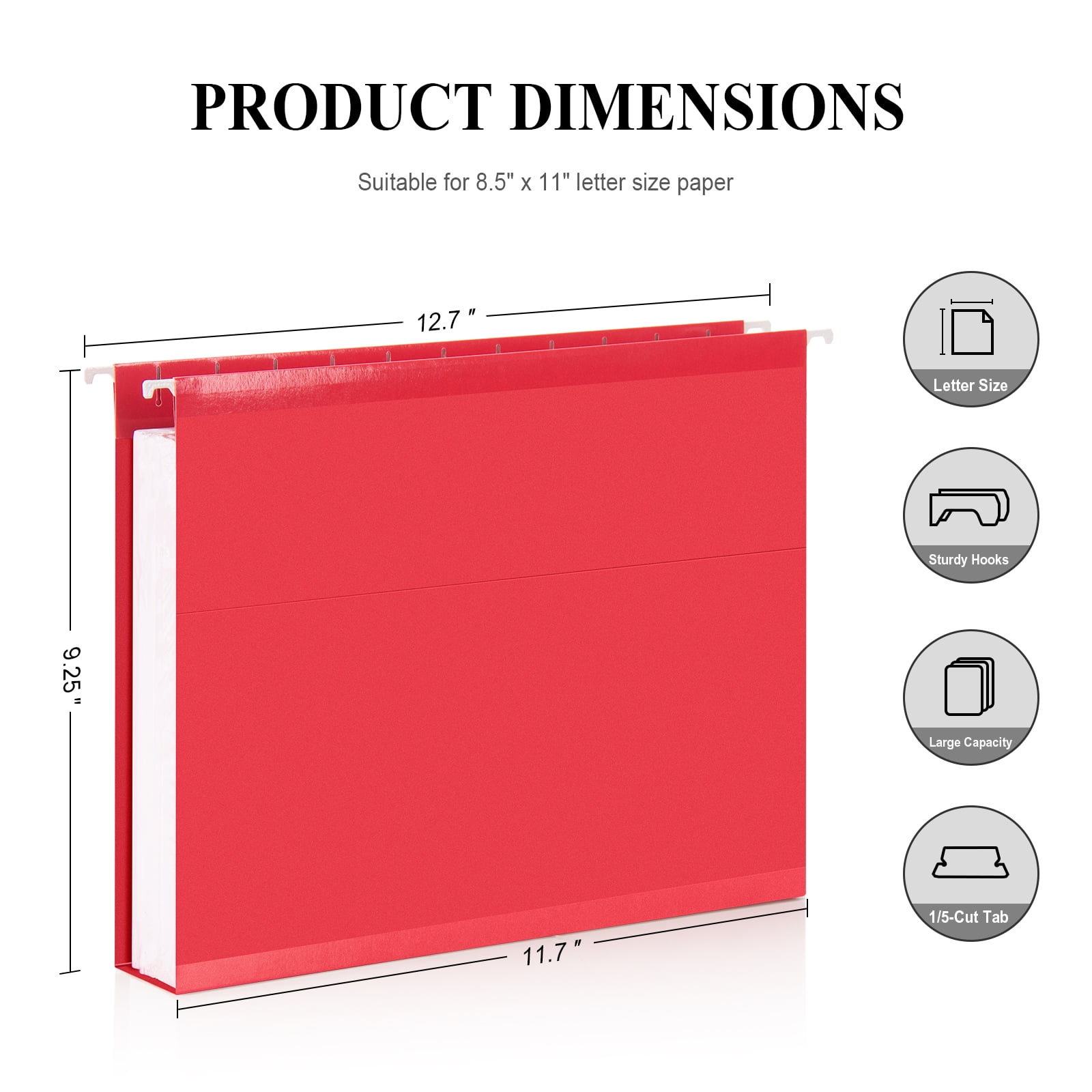 ViVin Hanging File Folders with 1/5 Cut Tabs, 2 Inch Expansion, 25 Pack Letter Size, for Home School Office(Assorted)