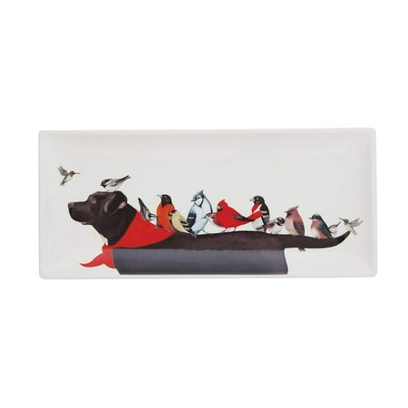 Stoneware Bird - Creative Co-Op Rectangle Stoneware Plate with Birds on Dog - Platter