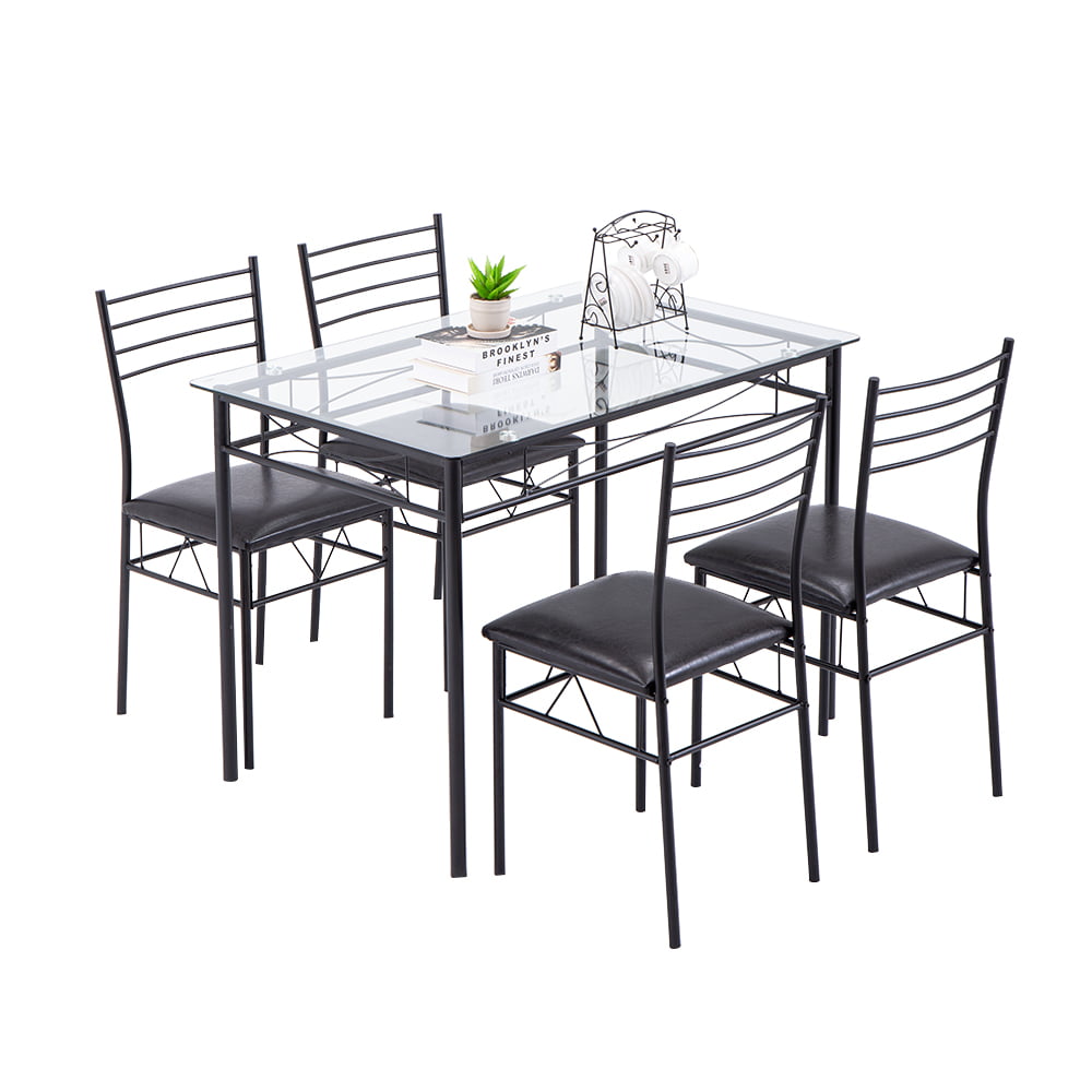 Clearance 110 X 70 X 76cm Iron Glass Dining Table And Chairs Black One Table And Four Chairs Pu Cushion Dining Tables Walmart Com Walmart Com