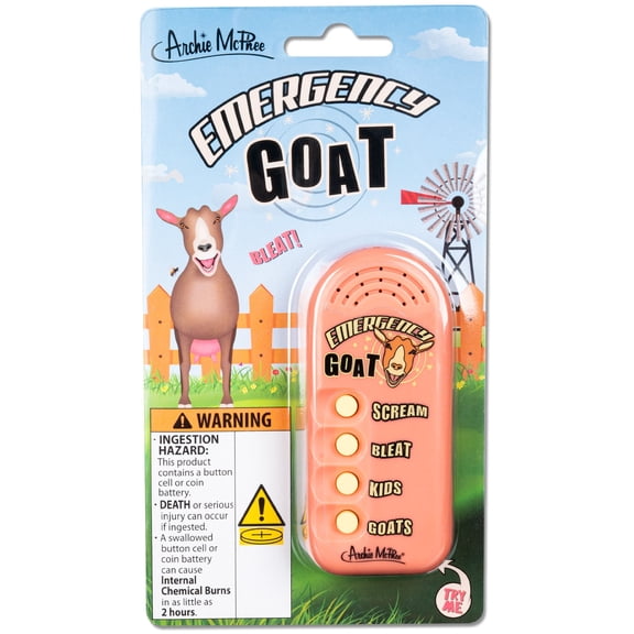 Archie McPhee: Emergency Goat - Electronic Sound Maker, 3.5" Handheld Device, 4 Noises, Scream-Bleat-Kids-Goats, Farmyard Fun, Gag Gift, Novelty Toy
