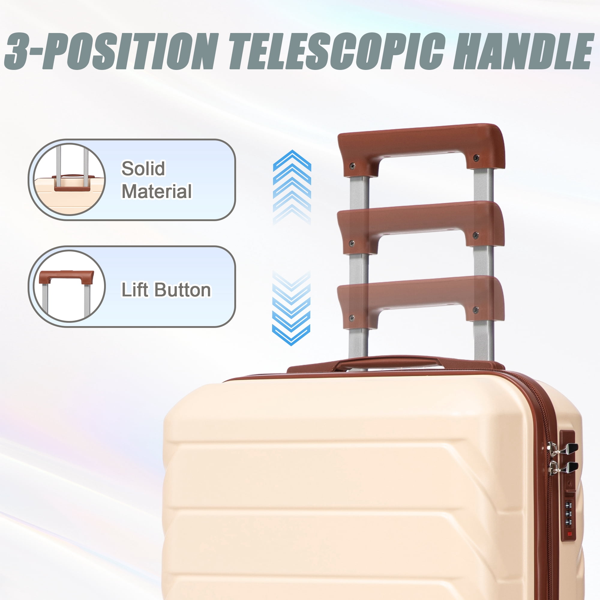 Alvantor 2 Pcs Luggage Set with Combination Lock, 20" ABS Spinner Suitcase & 14" Cosmetic Case, Beige